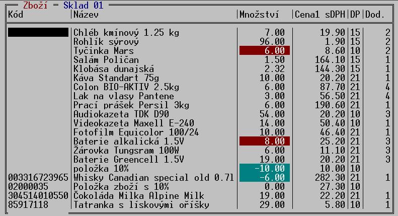 Lze také měnit pořadí údajů údaj, na kterém je kurzor, je možno posunout v seznamu nahoru, nebo dolů dvojhmatem <Ctrl + šipka nahoru/dolů>. Nastavení tabulky se uloží klávesou <F2>.