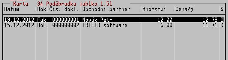 Číselník zboží zobrazena před řádkem s inventurou (více v kapitole Inventury). Sloupec Zůstatek vyčísluje zůstatek na skladě, vypočtený od poslední inventury.