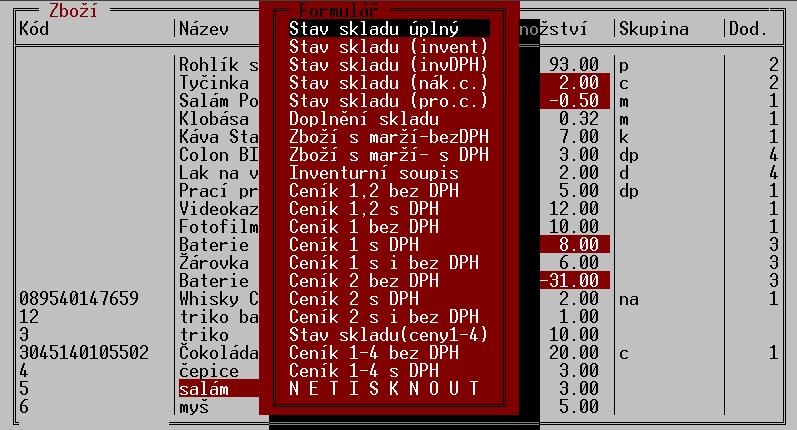 Číselník zboží Význam ovládacích prvků je zřejmý, podrobný popis ovládání a způsob nastavení je popsán v Příručce o instalaci a nastavení.