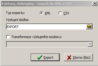 Exportovat lze jeden nebo více dokladů najednou (po předchozím označení pomocí klávesy <Ctrl> a kurzorových šipek). Samotný export se spustí stiskem <Alt F6>.
