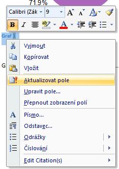 seznamu, musí mít automatický titulek Aktualizace čísel titulků pravý klik na označený
