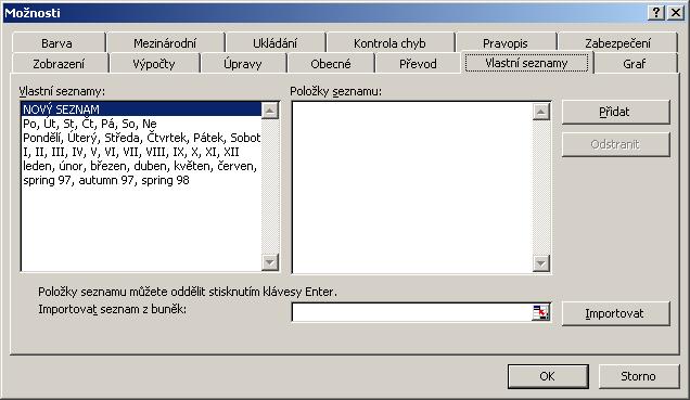 řazení a automatického vyplňování dat Existující seznamy Microsoft Office 2003 a