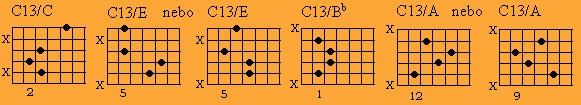 as na D Oraty akordu Cmi 13 (= F 13) Cmi13/C (ez