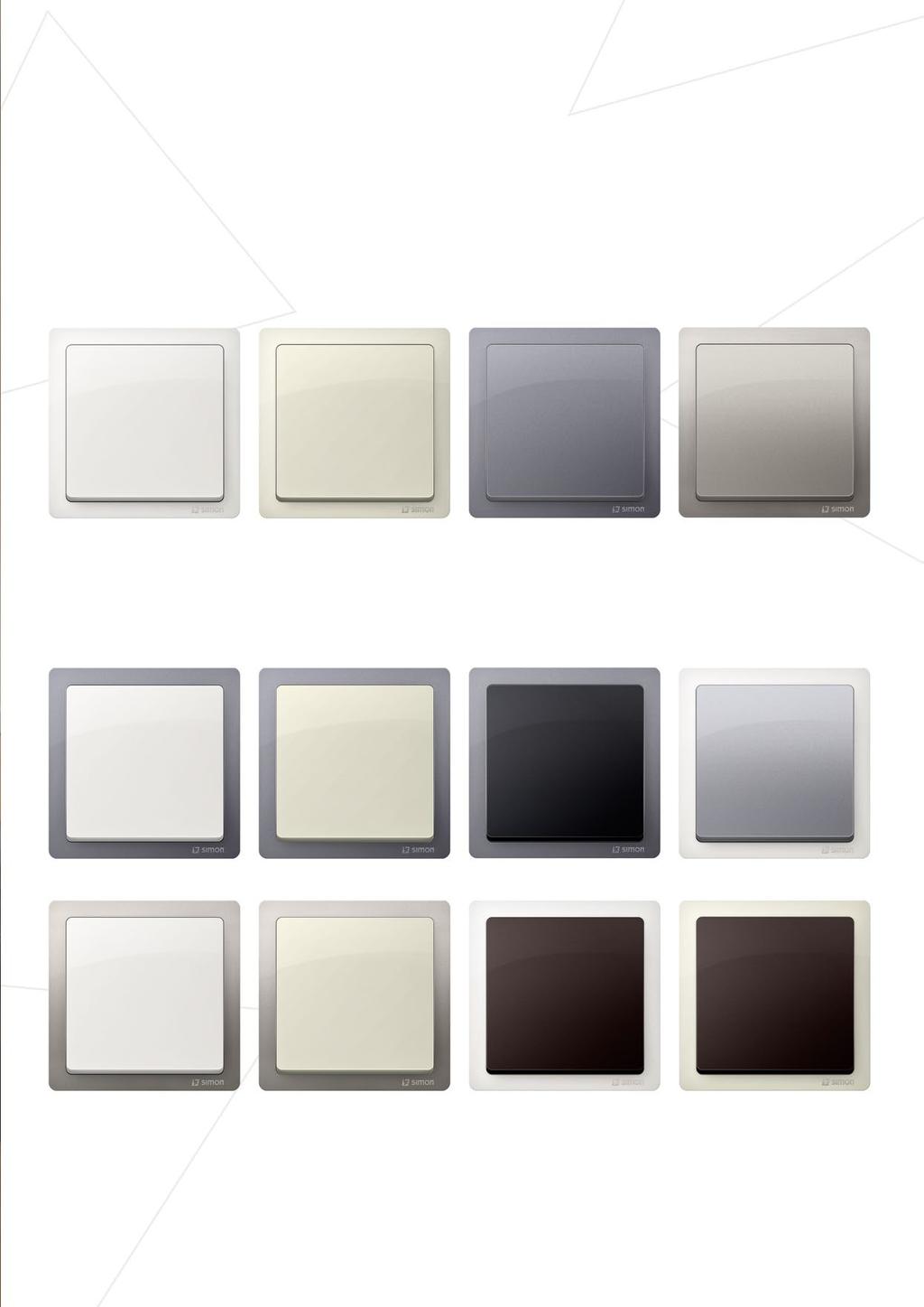 Máte na výběr 4 BARVY RÁMEČKŮ 7 BAREV MODULŮ Barva rámečku: bílá Barva modulu: bílá Barva rámečku: béžová Barva modulu: béžová Barva rámečku: ocel inox Barva modulu: ocel inox Barva rámečku: saténová