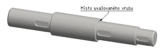 Kontrola hřídele včetně vrubů Obrázek 32: Model hřídele s vyznačeným vrubem Ohybový moment v místě vrubu Mo v2 = Mo v xy 2 + Mo v xz 2 = 19477,18 2 + 31445,9 2 = 36989,26 Nmm Napětí v ohybu σ ov = Mo