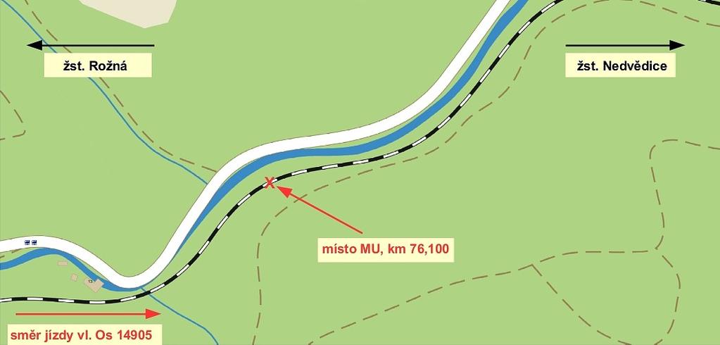 zastavit nedokázal, najel na kmeny stromů a následně došlo k jízdě HDV smykem až do zastavení. Po najetí HDV do stromů se tyto rozlomily a poškodily přední část HDV.