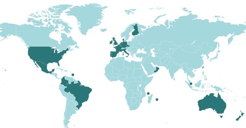 Aktuální pokrytí síť Sigfox celosvětově Nyní 33 států Do roku 2018 60 států Transparentní a