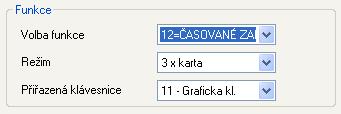 Režim ovládání a přiřazená klávesnice na které bude zobrazena aktivovaná funkce, jsou určeny parametry čtečky (Obr.10.) 3xkarta a 11-Graficka.kl.. Pokud má uživatelský kód povolenou funkci karty (Obr.