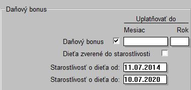 Trieda Rodinný príslušník Pridané atribúty Starostlivosť o dieťa od: a Starostlivosť o dieťa do: Deti, ktoré poberajú daňový bonus, budú mať údaje o starostlivosti predplnené, u ostatných detí je