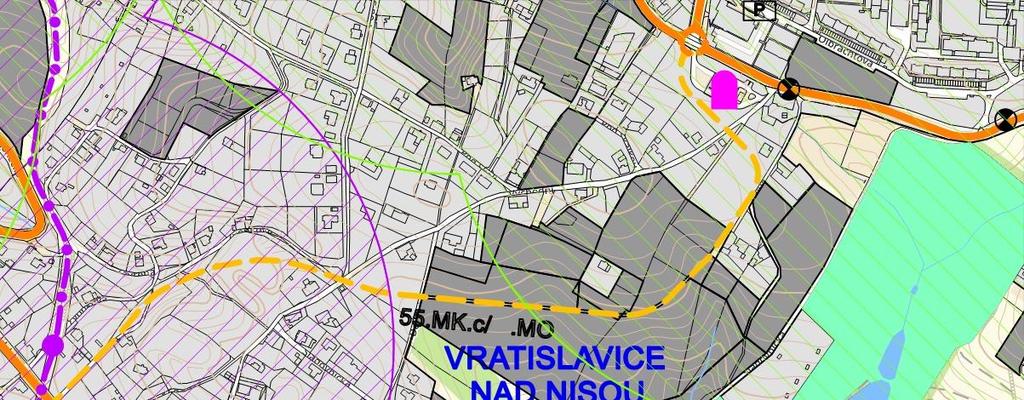Napříč řešeným územím je zároveň ve směru V-Z veden návrh trasy dopravní infrastruktury stavby komunikace obslužné spojovací 55.MK.c/.