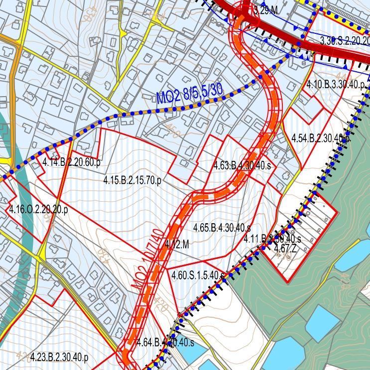 Obr. Výřez z Výkresu koncepce dopravní infrastruktury (Návrh ke SJ 2, 02/2016); červeným obrysem vyznačeno řešené území M.