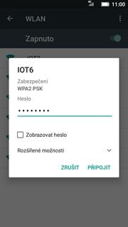 Ťuknutím na vybranou Wi-Fi síť odešlete požadavek na