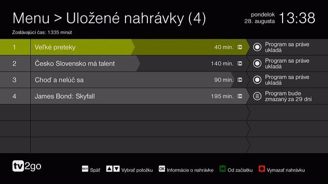 3.2.5 Nahraté programy Nahraté programy zobrazíte pomocou Menu (tlačidlo ) výberom položky Nahraté programy.