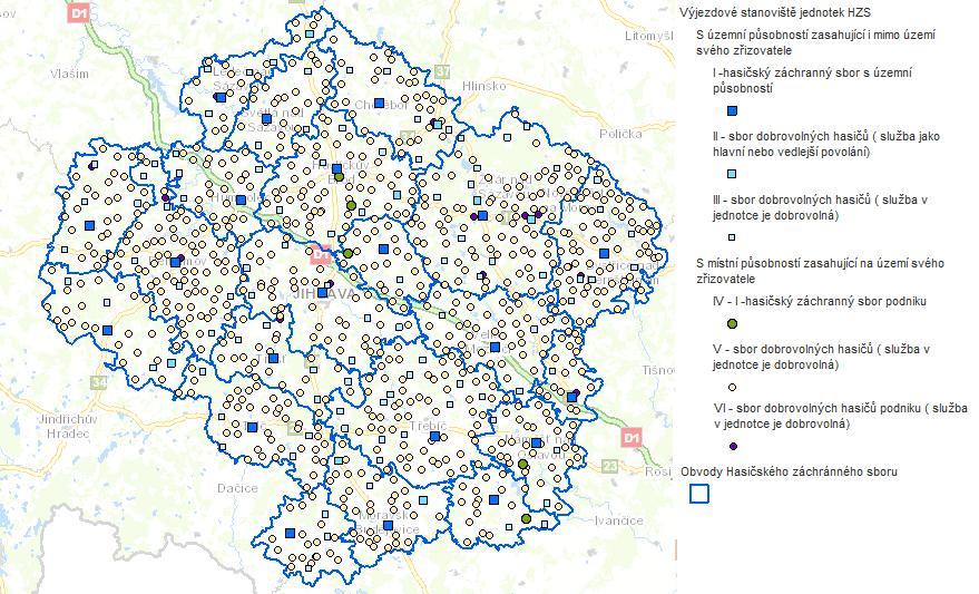 Obrázek 6 zobrazuje všechna výjezdová stanoviště všech JPO kraje Vysočina. Obrázek 6: Výjezdová stanoviště jednotek HZS Zdroj: [23] 2.