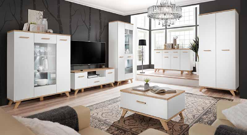 OBÝVACÍ PROGRAM LIVORNO dekor dub, čelo bílá matná/grafit. TV-stolek, š/v/h: 137 x 55 x 40 cm. 3.499 Kč Komoda, š/v/h: 114 x 141 x 40 cm.