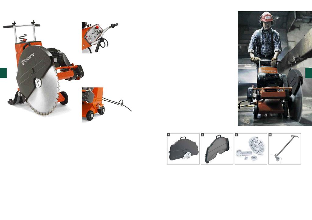 Husqvarna FS 700 EX Příslušenství Světelné diody ukazují směr otáčení na ovládacím panelu, zatímco zvyšování a snižování rychlosti a hloubky řezu se ovládá potenciometry na rukojetích.