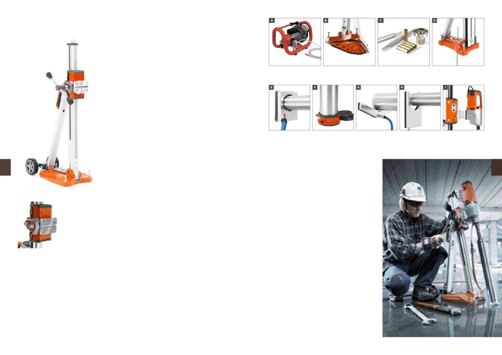 Vrtací systém pro středně náročné vrtání Husqvarna DS 250 Pro jádrové vrtání do stěn, podlah a střech až do Ø 250 mm. Pro řadu materiálů včetně vyztuženého betonu, cihel a jiných stavebních materiálů.