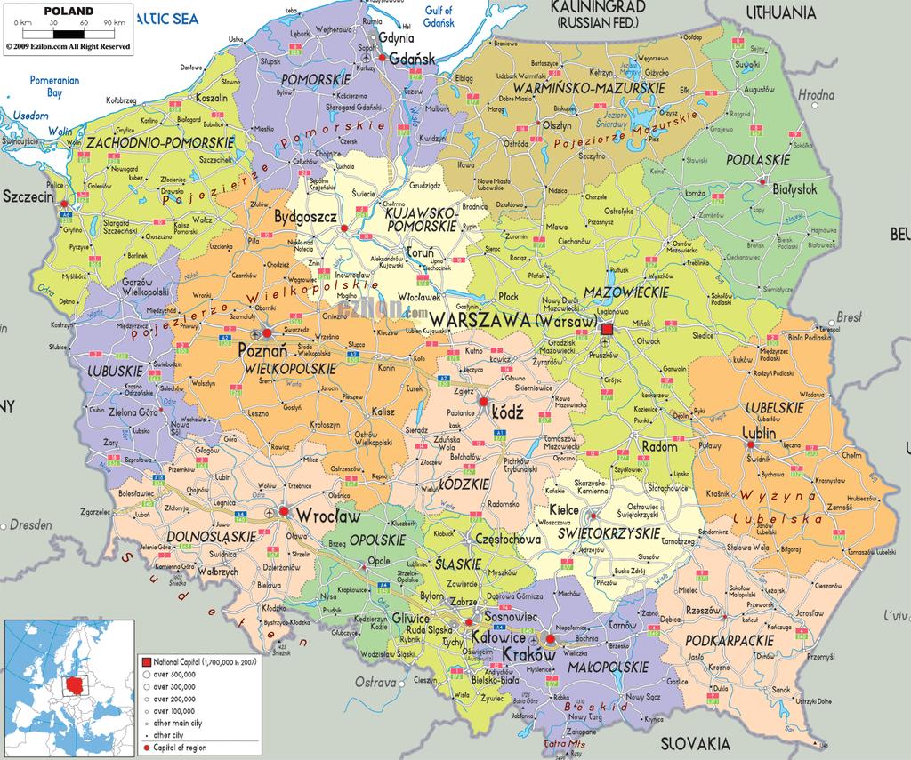Polsko 38,5 milionů obyvatel rozloha 312 tis.