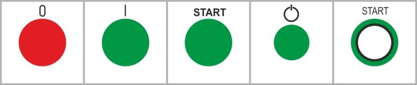 Některé panely mají místo symbolu uveden nápis START a byla nalezena i varianta, kdy bílé tlačítko rámoval zelený kruh pro jeho zvýraznění (1966).