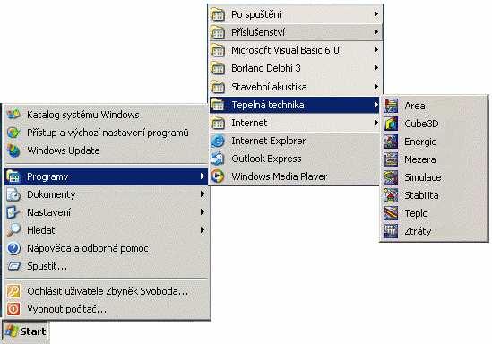 nápovědy. A. Spuštění programu Po skončení instalace se objeví v nabídce Start pod položkou Programy nový řádek - Tepelná technika.