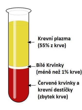 2.2.1 Složení krve Vlivem chemického pokusu, který zabrání srážlivosti krve, lze vidět jednotlivé složky krve: červené krvinky, plazmu, bílé krvinky a krevní destičky.