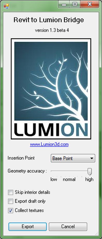 Lumion pro neintuitivní uživatele Projekt z Revitu je sice možné uložit do souboru.dwg, ale nedělejte to. Pro Revit existuje speciální doplněk, který umožňuje export přímo do formátu *.dae (Collada).