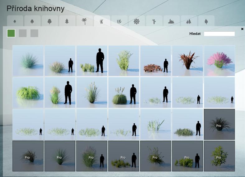 Lumion pro neintuitivní uživatele Obrázek 3.11: Výběr knihovního prvku (Příroda, trávy). 3.2.