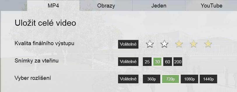 Lumion pro neintuitivní uživatele Obrázek 5.4: Volby při ukládání videa. Čím je jich více, tím přesnější bude přechod mezi jednotlivými stavy.