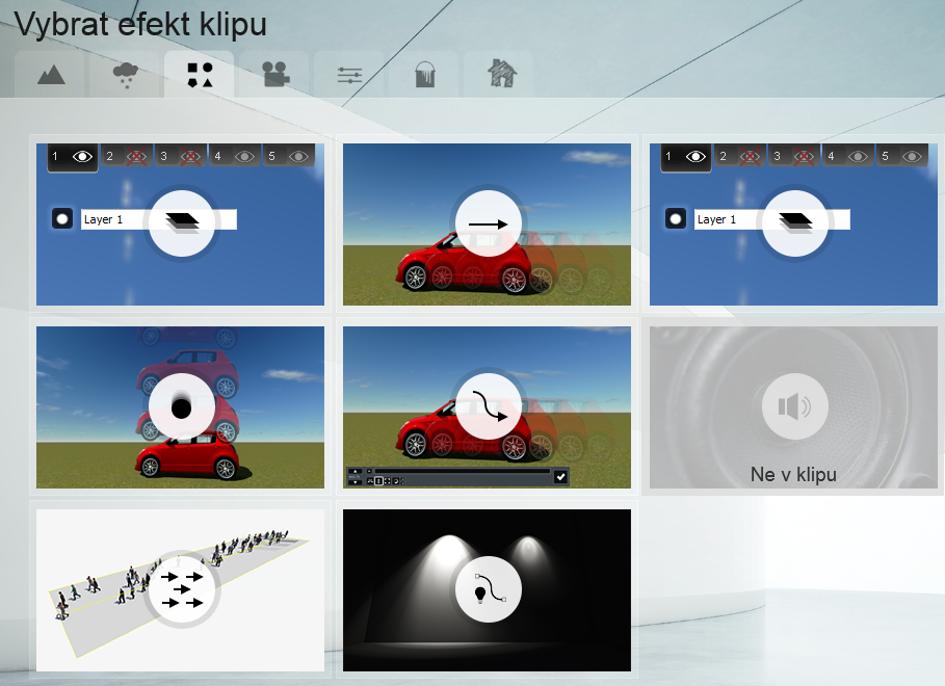 Kapitola 5. Tvorba videa Obrázek 5.7: Efekty pro práci s objekty při tvorbě videa (práce s vrstvami a pohyb).