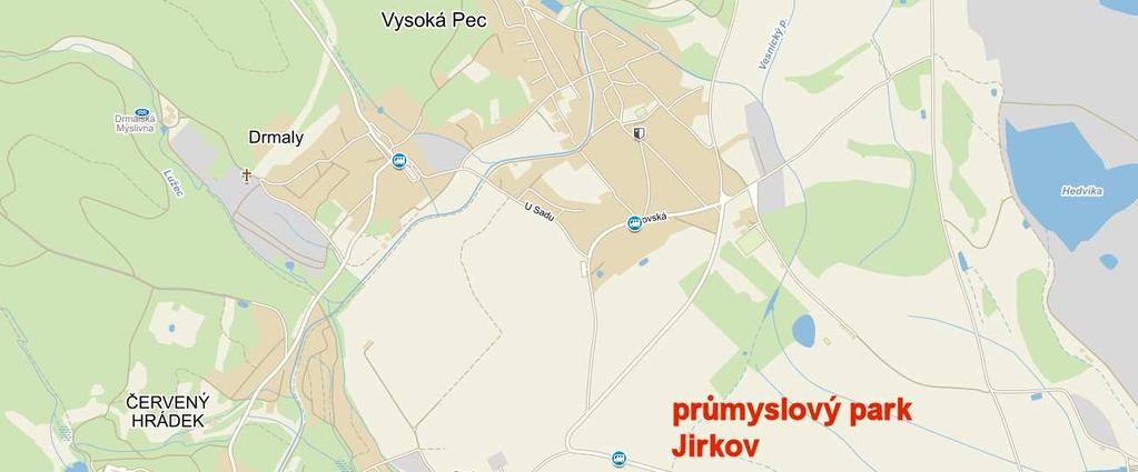 Obr.č. 1 Průmyslový park Jirkov umístění záměru (zdroj: mapy.cz) 4.1.2 Stavební řešení Celý areál je navržen jako velkokapacitní sklady a administrativní budovy pro jednoho nebo více nájemců.