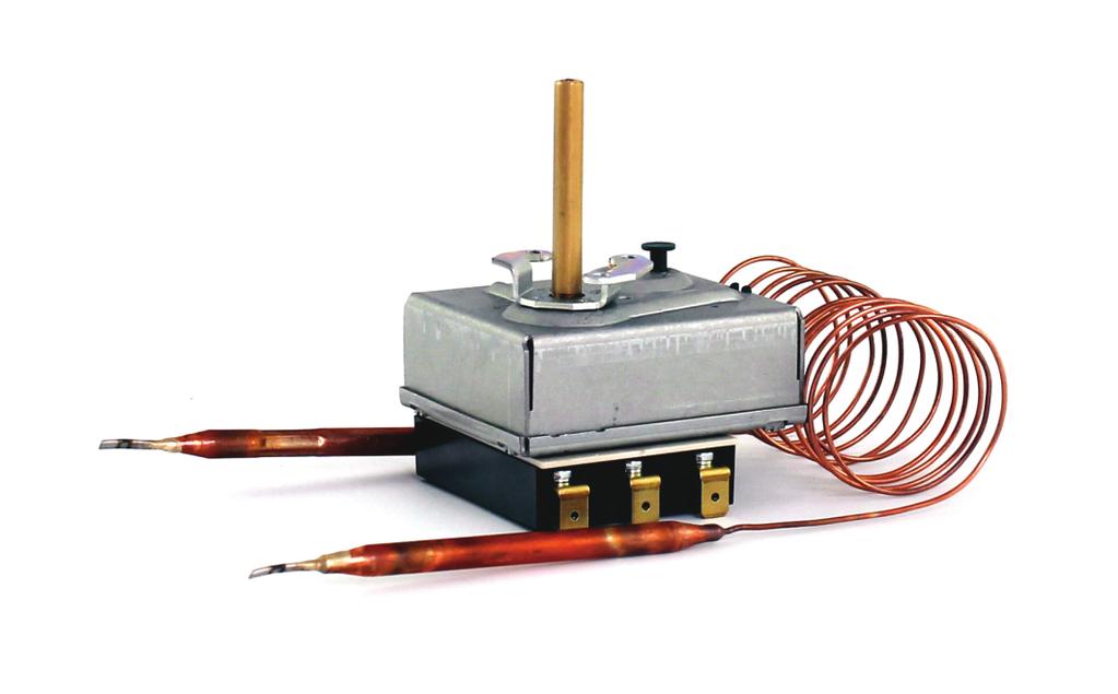 15. TERMOSTAT KOMBINOVANÝ S POJISTKOU RAC manuální reset, tøífázový zatížení 20 (30)A/400V POPIS: provedení: tøífázové, manuální reset materiál kapiláry/èidla: mìï/nerez ocel materiál membrány: nerez