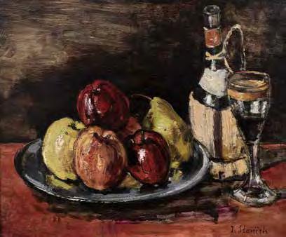 GALERIE KODL 80. AUKČNÍ DEN 36 Jan Slavíček (1900 1970) Zátiší s lahví Chianti olej na překližce, 40. léta 20. století, sign.