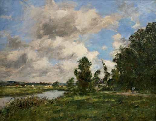 27. 5. 2018 PRAHA, ŽOFÍN SAMOSTATNÁ AUKCE 90 Eugène Boudin (1824 1898) Břeh řeky La Touques olej na plátně, přelom 80. a 90. let 19. století, sign.