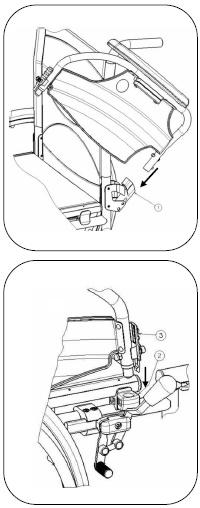 Montáž a demontáž područek Područky vozíku je možno odklopit nebo odejmout UPOZORNĚNÍ: Riziko přiskřípnutí - držte prsty a oblečení v bezpečné vzdálenosti od spodní části područky. 1.