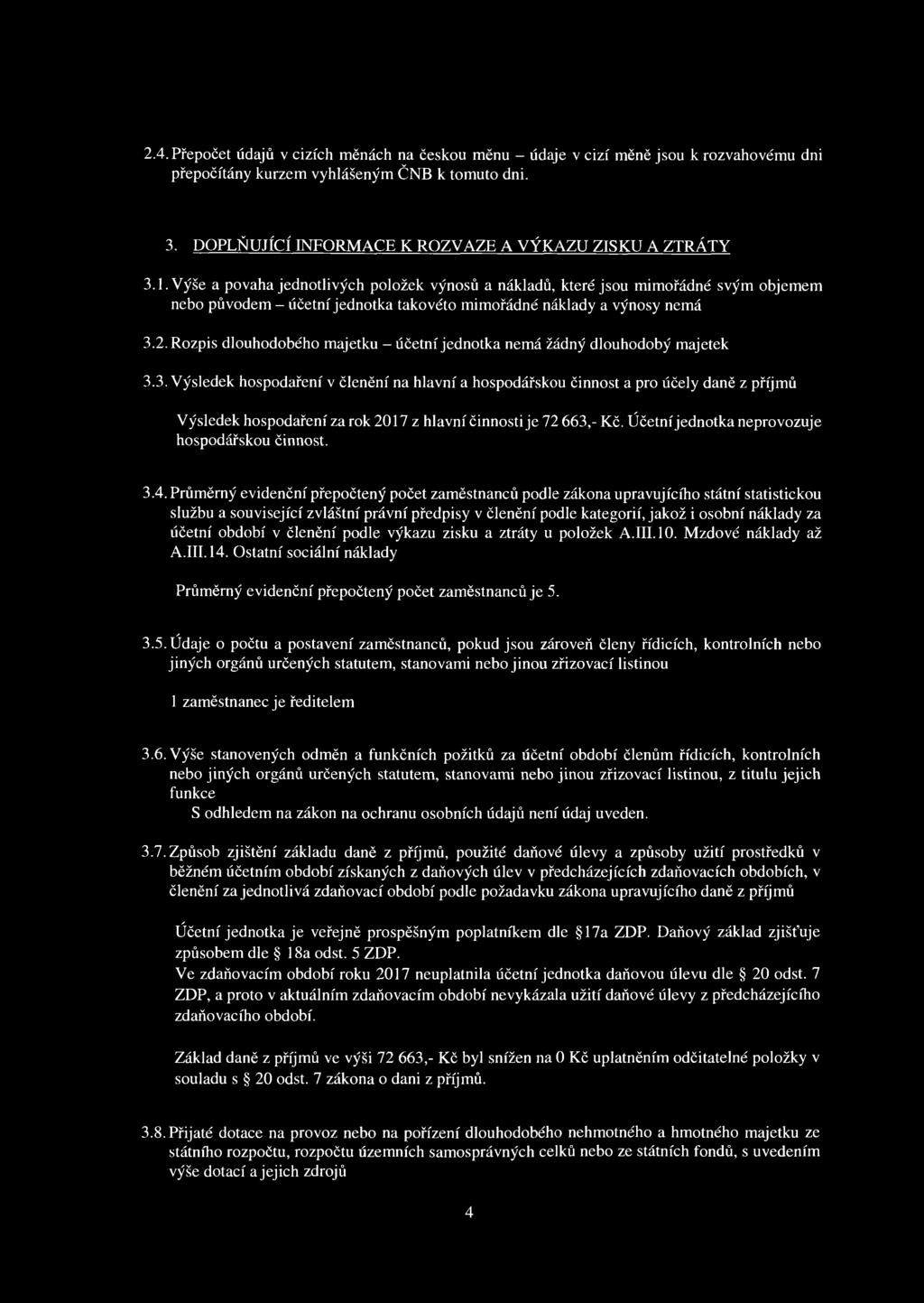 Rozpis dlouhodobého majetku - účetní jednotka nemá žádný dlouhodobý majetek 3.