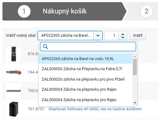 13. Košík ako vrátiť vratný obal Ak chcete vrátiť fľaše alebo prepravky, vyberte z výklopného menu požadovanú položku a kliknite na tlačidlo Vrátiť.