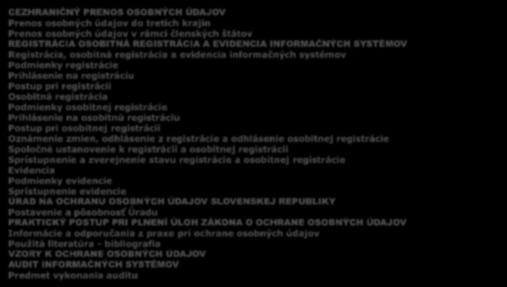 ROZSAH KURZU CEZHRANIČNÝ PRENOS OSOBNÝCH ÚDAJOV Prenos osobných údajov do tretích krajín Prenos osobných údajov v rámci členských štátov REGISTRÁCIA OSOBITNÁ REGISTRÁCIA A EVIDENCIA INFORMAČNÝCH