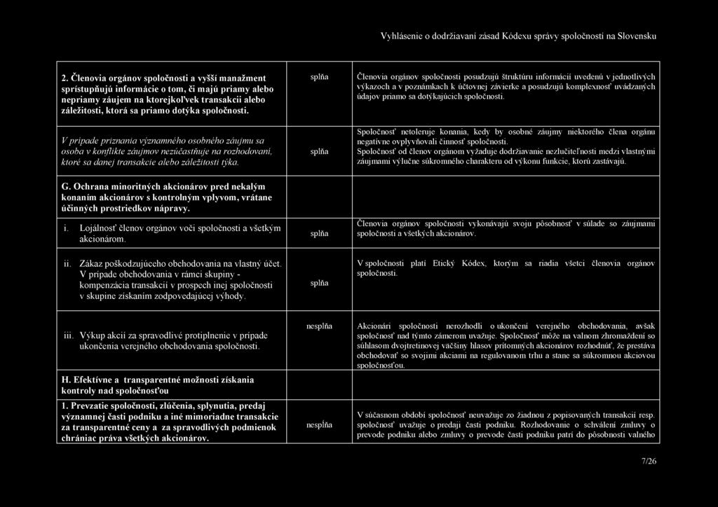 Členovia orgánov spoločnosti posudzujú štruktúru informácií uvedenú v jednotlivých výkazoch a v poznámkach k účtovnej závierke a posudzujú komplexnosť uvádzaných údajov priamo sa dotýkajúcich