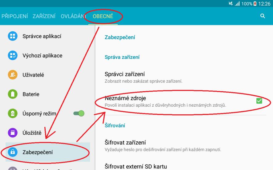 Obrázek 2.2 Umístění položky v nastavení pro Google / Android 4.4.2 Poznámky: - Za verzi systému Google / Android je v závorce uveden výrobce tabletu, ze kterého je obrázek pořízen.