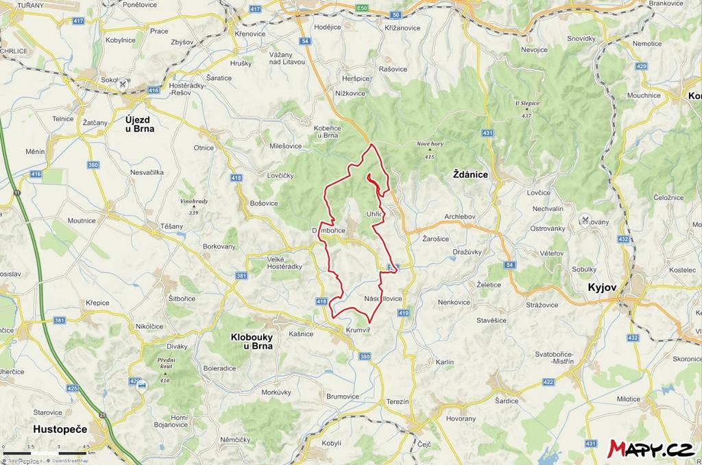 3.1 Ložisko 3.1.1 Charakteristika ložiska Obrázek 5: Ložisko (Zdroj: www.mapy.cz) Ložisko se nachází v katastru obc í, Uhřice u Kyjova a Velké Hostěrádky, okr.