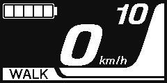 Prepnutie na režim [WALK] (CHÔDZA) (asistenčný režim pre chôdzu) 1. Keď nemáte nohy na pedáloch a keď je aktuálna rýchlosť [0 km/h], podržte Y1, kým sa nezobrazí [WALK] (CHÔDZA).