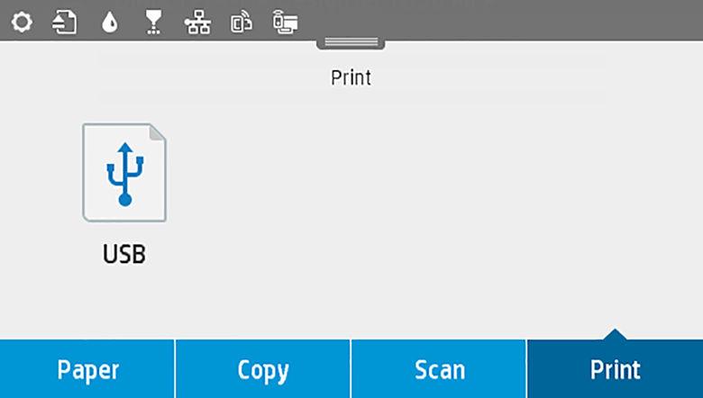 Tisk z jednotky USB flash 1. Na předním panelu stiskněte kartu Print (Tisk). Pokud jednotka USB flash není ještě připojena, zobrazí se zpráva s výzvou k jejímu připojení. 2.