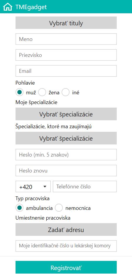 1 Registrácia užívateľa Po kliknutí na tlačidlo REGISTROVAŤ sa zobrazí užívateľovi registračný formulár, ktorý je nutné vyplniť.