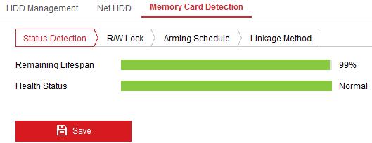 1. Přejděte do okna konfigurace detekce paměťové karty: Configuration > Storage > Storage Management > Memory Card Detection Obrázek 11 10 Detekce paměťové karty 2.