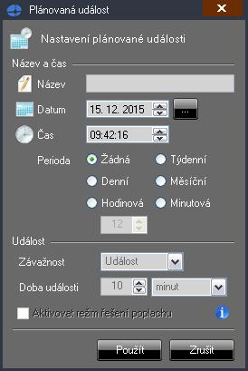 V tomto dialogu je nutné uvést název pro novou událost a také určit přesné datum a čas, kdy má k události dojít.
