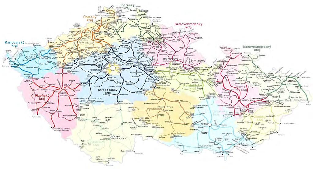 Správa železniční dopravní cesty, státní organizace Provozuje tratě o celkové délce 9 408 km Tento objem zahrnuje: - jednokolejné tratě v délce 7 438 km - elektrifikované tratě v celkové délce 3 218