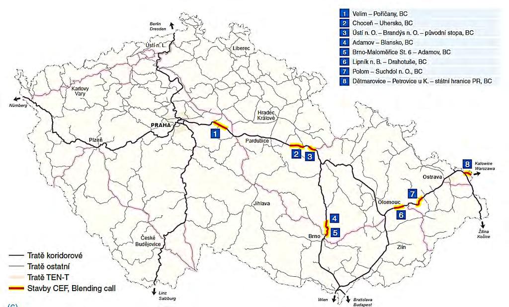 Hlavní cíle SŽDC - obnova koridorů - - CEF, Blending Call Příprava
