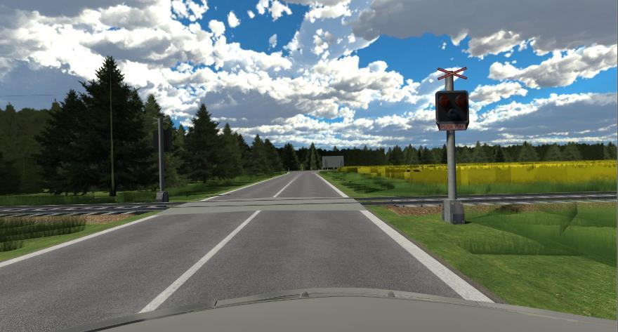 Do takto připraveného prostředí byl vložen 3D model silničního vozidla, se kterým bude prováděna testovací jízda. Toto vozidlo má běžné fyzikální vlastnosti (akcelerace, brždění, změna směru).