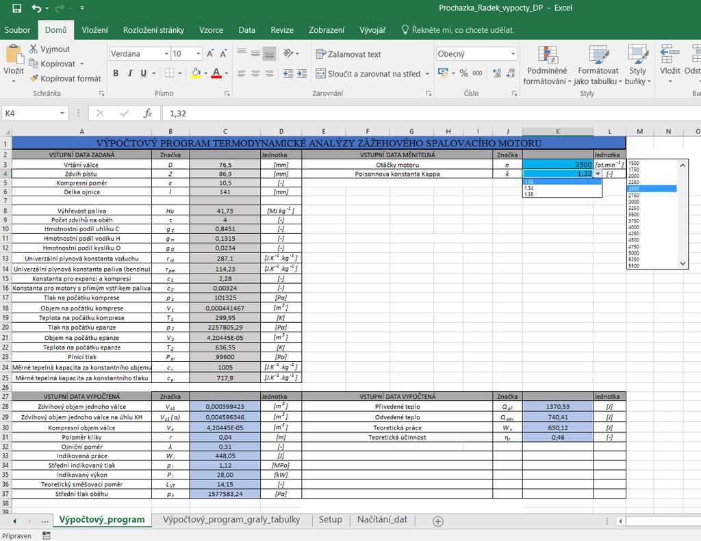 Na obr. 5.1 lze vidět základní formát a strukturu listu výpočtového programu v softwaru Excel.