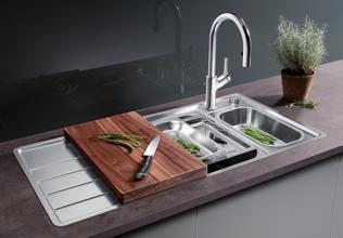 BLANCO AXIS III 6 S-IF Dampfgar-Edition Axen-koncept: jedinečne ergonomický atraktívny, nadčasový dizajn: čisté línie, priestorovo veľkoryso riešené jednotlivé funkčné zóny pekne tvarovaná vanička s